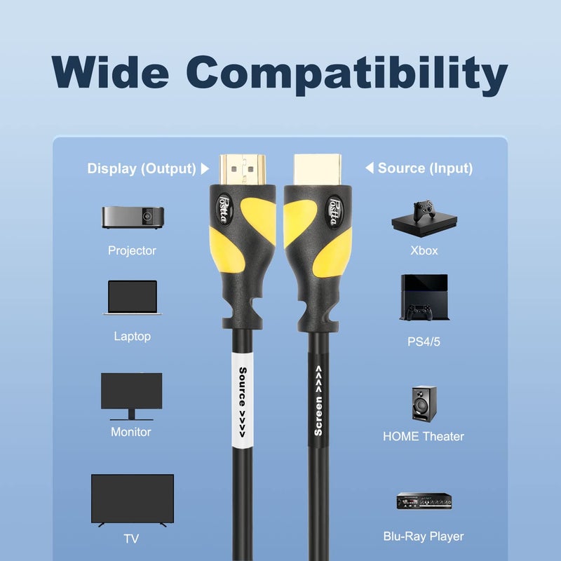 Postta HDMI Cable(100 Feet Yellow) HDMI 2.0V with Built-in Signal Booster-Support 4K,3D,1080P,Ethernet,Audio Return-1 Pack - Image 2